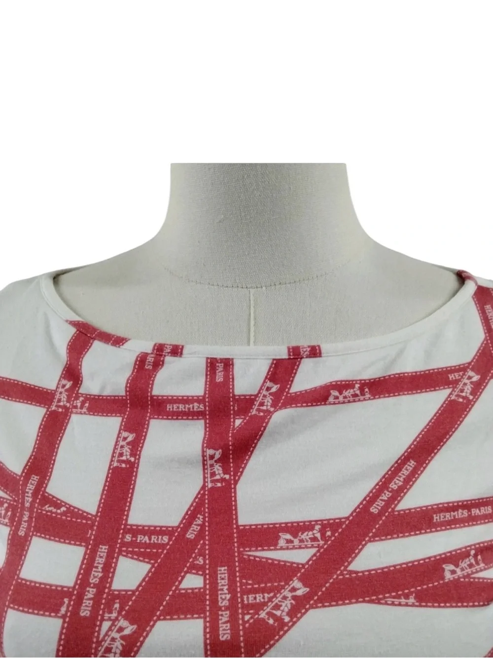 VINTAGE HERMES Red & White Grid-Print Scoop Neck Top Size S - Picture 11 of 11